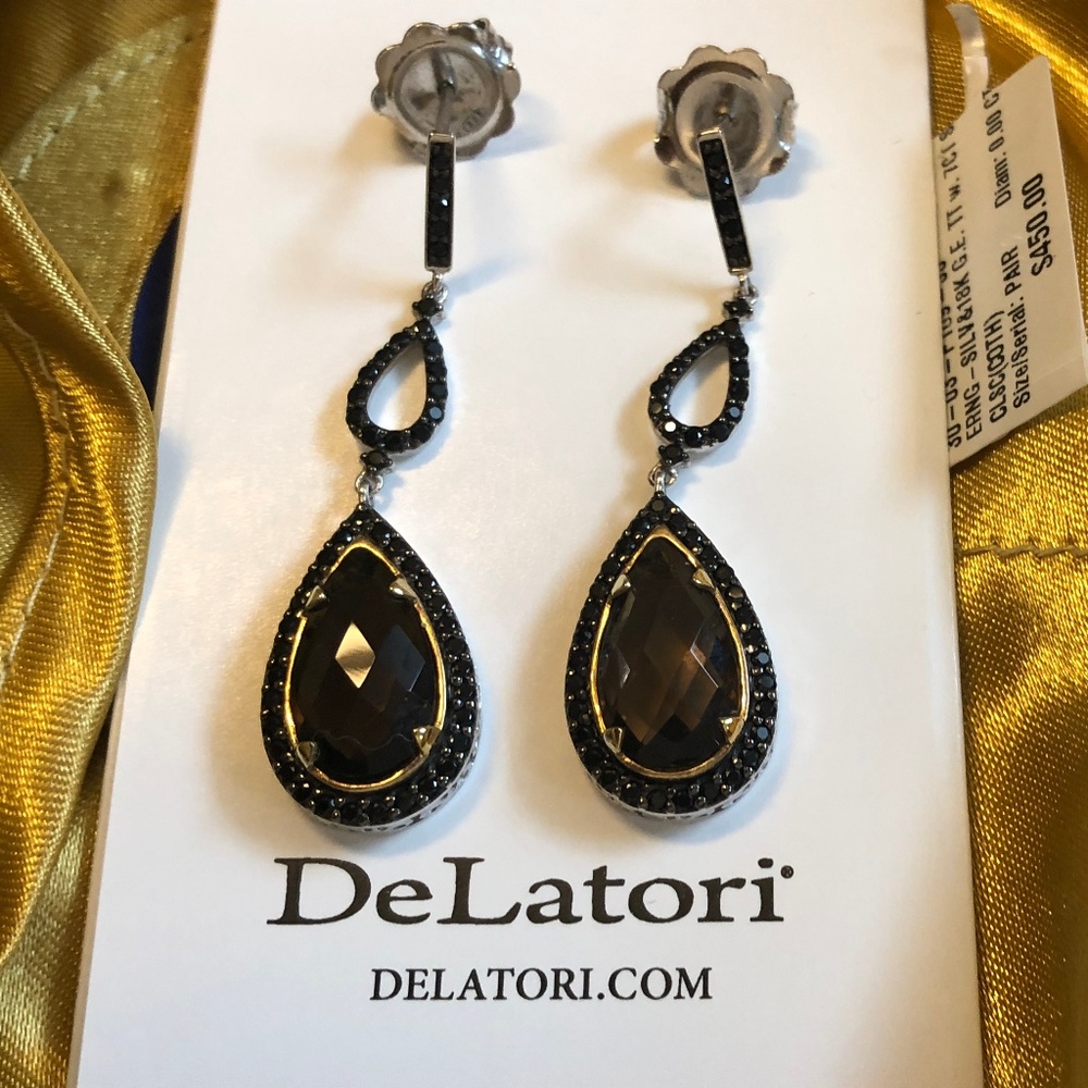 18K Silver Delatori by Alor Smoky Quartz Earrings
